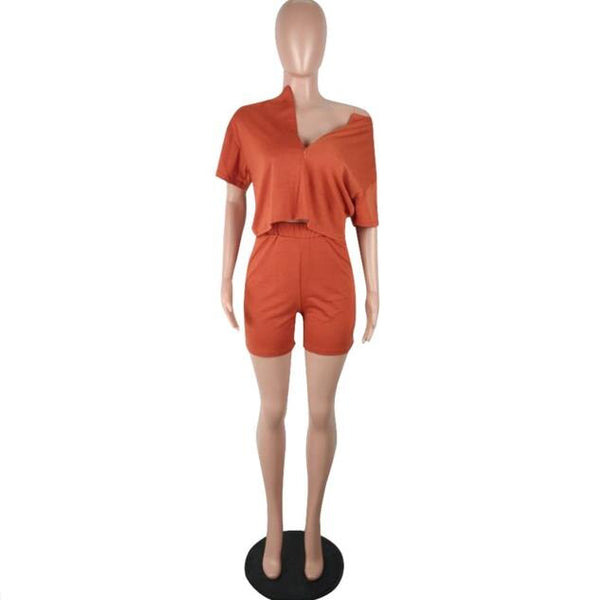 Pure Color Two Piece Set Women Tracksuit Summer Clothes Short Sleeve Crop Top Biker Shorts Lounge Set Dresy Damskie 2020