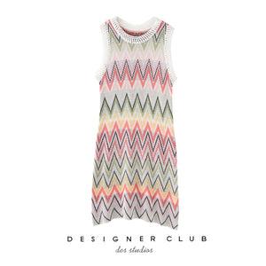 DEAT 2020 New Summer Fashion Streetwear Patchwork O Neck Sleeveless Striped Clothes High Waist Dress Women SE408