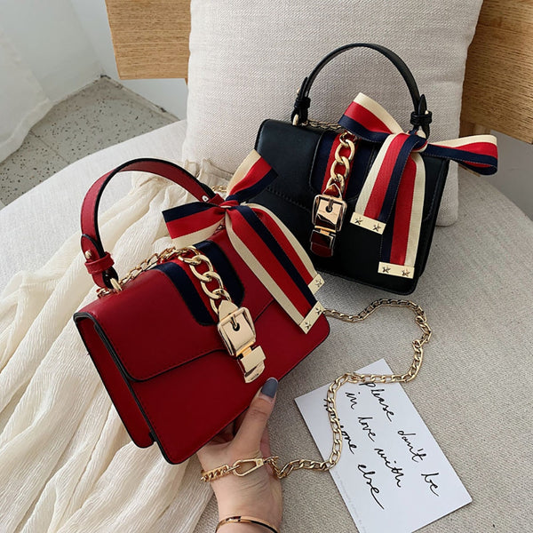 Ribbons PU Leather Women Handbags Chains Purses And Handbags Female Small Shoulder Bag Shopping Outdoor Crossbody Bags For Women