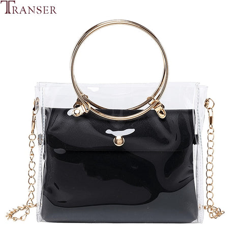 Transer 2 Pcs Luxury Handbag Women Transparent Bag Clear PVC Jelly Small Shoulder Bag Female Chain Crossbody Messenger Bags #4z