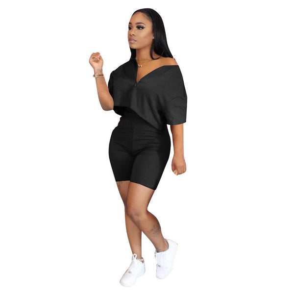 Pure Color Two Piece Set Women Tracksuit Summer Clothes Short Sleeve Crop Top Biker Shorts Lounge Set Dresy Damskie 2020