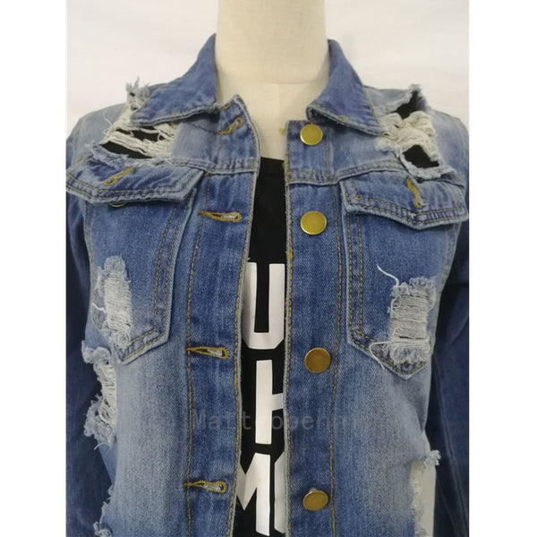 2020 Fashion Autumn Sexy Hole Tassel Female Demin Jeans Jacket Women Loose Long Jacket Outerwear Coat Casaco Feminino Streetwear