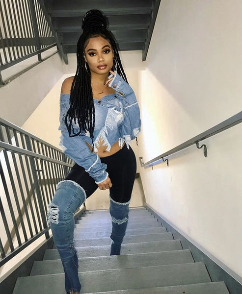 2020 Sexy tassel Denim Jackets Women Hole Boyfriend Style Long Sleeve Vintage Jean jacket Denim Loose Autumn Denim Coat Jean