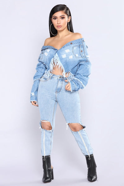 2020 Sexy tassel Denim Jackets Women Hole Boyfriend Style Long Sleeve Vintage Jean jacket Denim Loose Autumn Denim Coat Jean